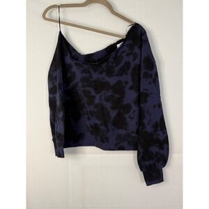 Revolve 525 America One Shoulder Sweatshirt Medium Indigo Multi Tie Dye Cotton